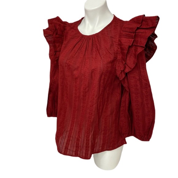 Lot of 2 Womens Tops Small Floral V Neck Poof Sleeve Ruffle Round Purple Red - Picture 9 of 12